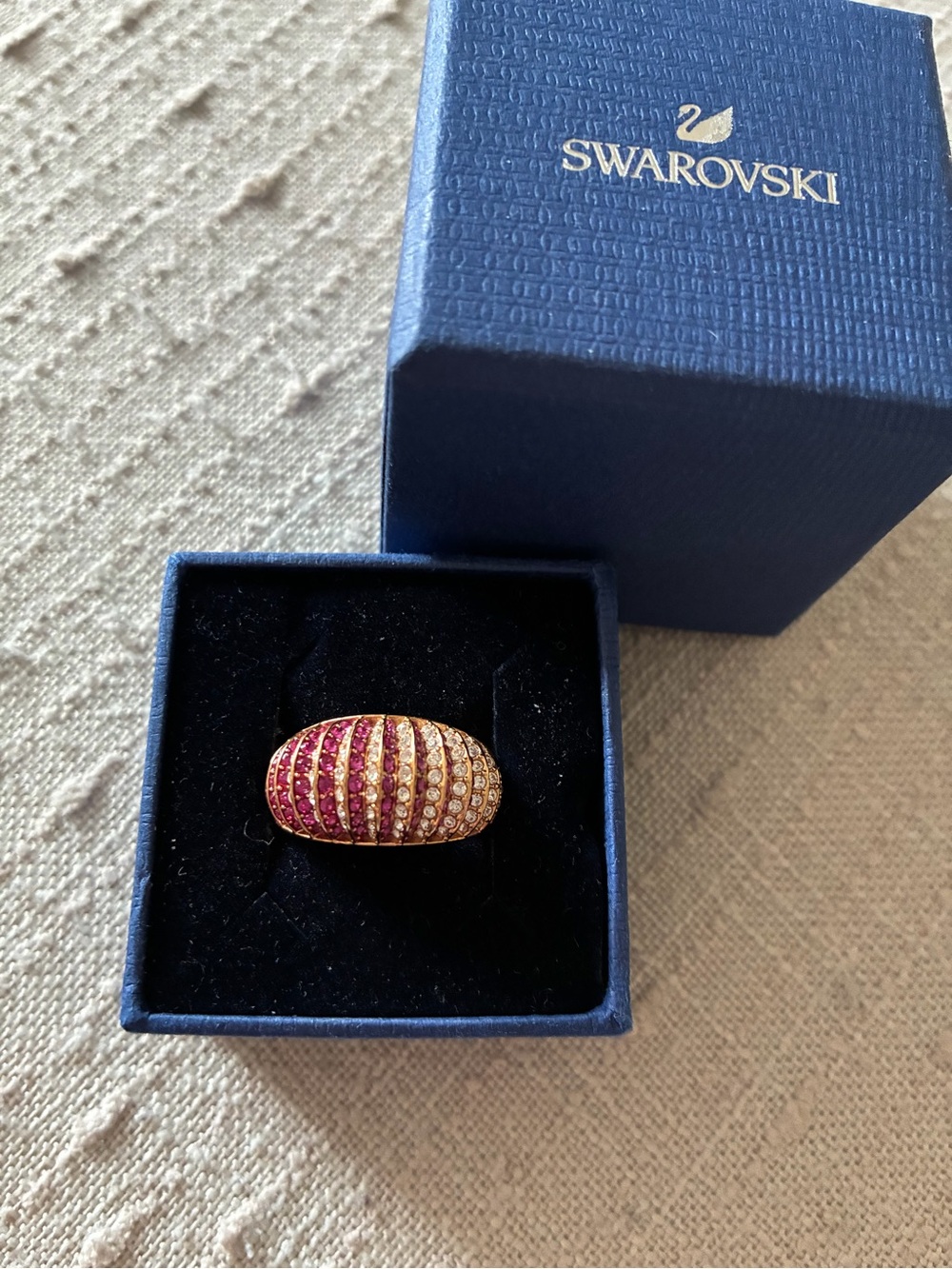 Swarovski Gold-Tone Ring with Pink and Clear Crystals - Size 60